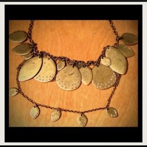 JungleChic DuoChain Brass+Gem Leaf Disc Necklace!!